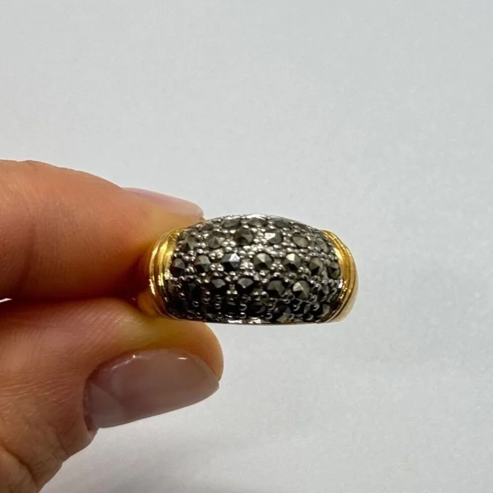 925 STERLING SILVER GOLD PLATED MARCASITE RING SIZE 8